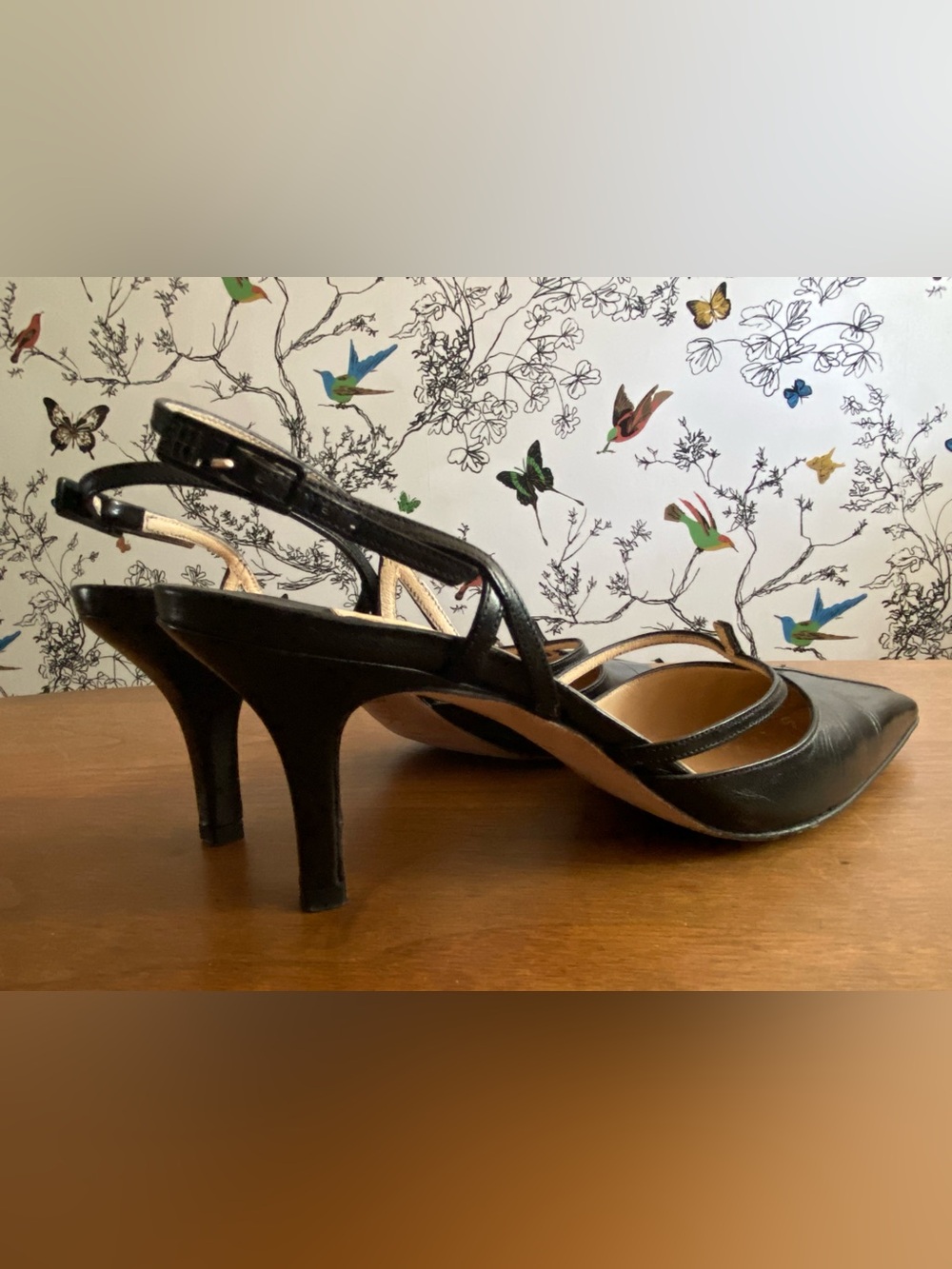 Vintage ‘90s/Y2K Jimmy Choo Black Leather Cutout Slingback Heels - Picture 6 of 16